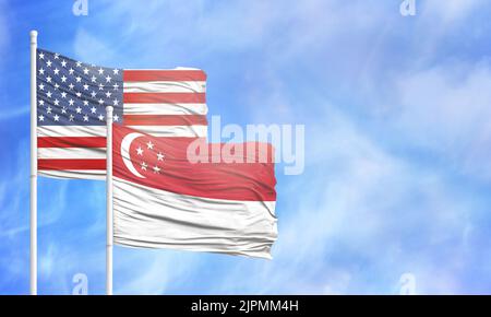 Drapeau américain et drapeau de Singapour. Banque D'Images