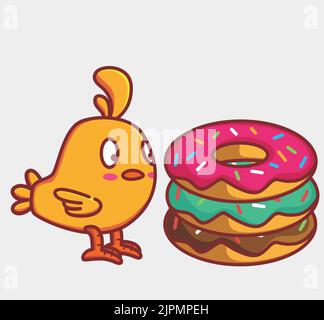 méchant mignon mangeant un tas de beignets géants. Dessin animé animal style plat isolé autocollant Web Design icône illustration Premium Vector logo personnage de mascotte Illustration de Vecteur