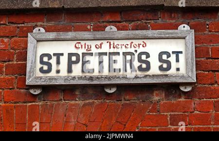 Panneau ville de Hereford, rue St Peters, Hereford, Angleterre, Royaume-Uni, HR1 2LE Banque D'Images