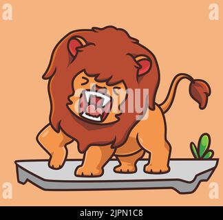 Mignon lion rugissant si fort. Dessin animé animal nature concept Illustration isolée. Style plat adapté au vecteur de logo Premium Sticker Icon Design. Masco Illustration de Vecteur