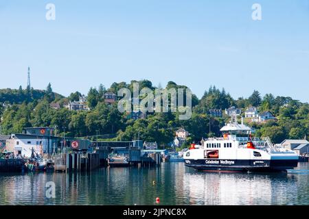 Traversier Caledonian MacBrayne le Loch Frisa s'approche du terminal de ferry d'Oban. Elle est entrée en service sur la route Oban - Craigpure (île de Mull) en juin 2022 Banque D'Images