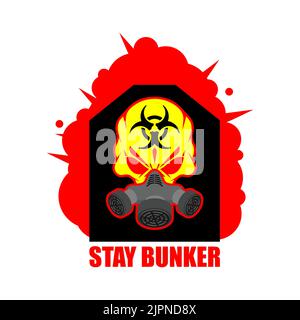 Restez dans le bunker. Homme dans une combinaison de protection contre le rayonnement dans un soute contre une explosion nucléaire. Le concept de l'avenir après la guerre nucléaire. Affiche pour l'apocalypse radioactive Illustration de Vecteur