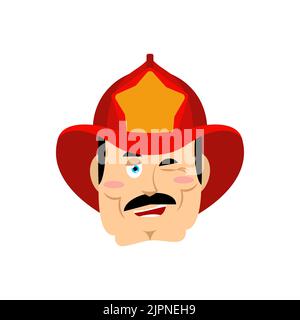 Un pompier se moque d'un avatar emoji. Face à Fireman bonne émotion. Illustration de Vecteur