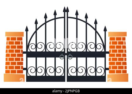 Porte fermée en fer forgé - moderne conception plate style unique image isolée Illustration de Vecteur