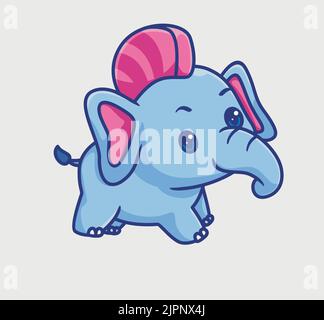 jolie coiffure d'éléphant punk. illustration d'animal de bande dessinée isolé. Autocollant style plat Icon Design Premium logo Vector. Personnage de mascotte Illustration de Vecteur