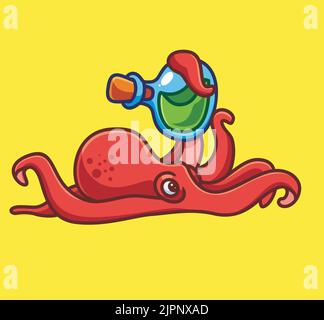 adorable pieuvre apportez potion. illustration de la nature de l'animal de dessin animé isolé. Autocollant style plat Icon Design Premium logo Vector. Personnage de mascotte Illustration de Vecteur