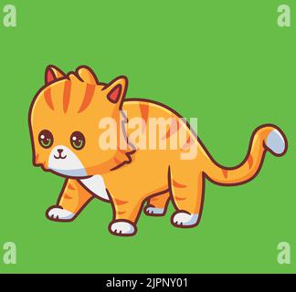 mignon chat inactif pour l'observation. illustration d'animal de dessin animé isolé. Autocollant style plat Icon Design Premium logo Vector. Personnage de mascotte Illustration de Vecteur