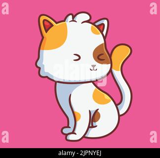 mignon chat wink. illustration d'animal de dessin animé isolé. Autocollant style plat Icon Design Premium logo Vector. Personnage de mascotte Illustration de Vecteur