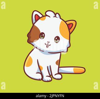 joli chat assis doux. illustration d'animal de dessin animé isolé. Autocollant style plat Icon Design Premium logo Vector. Personnage de mascotte Illustration de Vecteur