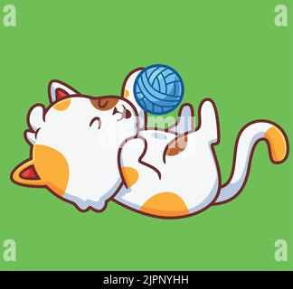 joli chat jouant au ballon. illustration d'animal de dessin animé isolé. Autocollant style plat Icon Design Premium logo Vector. Personnage de mascotte Illustration de Vecteur