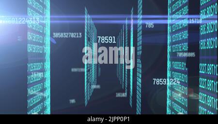 Illustration des nombres passant par le traitement des données sur les serveurs informatiques Banque D'Images