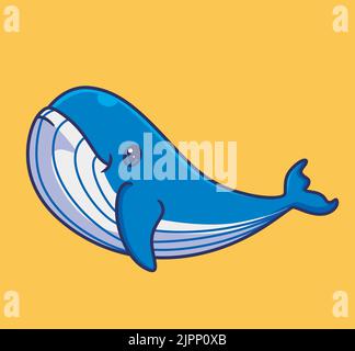 jolie baignade de baleines bleues. illustration d'un animal de bande dessinée isolé. Autocollant style plat Icon Design Premium logo Vector. Personnage de mascotte Illustration de Vecteur