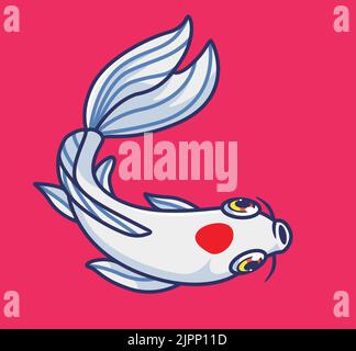 joli poisson koï du haut. illustration d'animal de dessin animé isolé. Autocollant style plat Icon Design Premium logo Vector. Personnage de mascotte Illustration de Vecteur