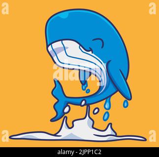 petit saut à la baleine bleue. illustration d'un animal de bande dessinée isolé. Autocollant style plat Icon Design Premium logo Vector. Personnage de mascotte Illustration de Vecteur