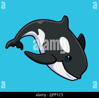 adorable orque en mer. illustration d'un animal de dessin animé isolé. Autocollant style plat Icon Design Premium logo Vector. Personnage de mascotte Illustration de Vecteur