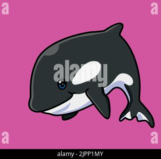 joli orque nageant. illustration d'animaux de dessin animé isolés. Autocollant style plat Icon Design Premium logo Vector. Personnage de mascotte Illustration de Vecteur