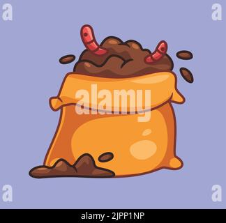 mignon ver de terre sur le sac de compost de déchets. illustration d'animal de dessin animé isolé. Autocollant style plat Icon Design Premium logo Vector. Personnage de mascotte Illustration de Vecteur