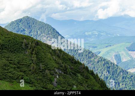 L'aube magique de l'été dans les montagnes carpathes. Région montagnes Maramures, Mont PIP Ivan, Ukraine. Papier peint photo dynamique. Banque D'Images