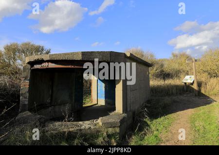 Vue sur la batterie de WW2 canons sur la tête de l'ébén, East Riding of Yorkshire, Humberside, Angleterre, Royaume-Uni Banque D'Images