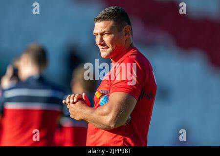 Le Ryan Hall #5 de Hull KR arrive au stade Oully Wicked, domicile de St Helens in, le 8/19/2022. (Photo de Craig Thomas/News Images/Sipa USA) crédit: SIPA USA/Alay Live News Banque D'Images