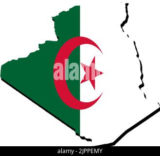 Silhouette de la carte de l'Algérie avec son drapeau Banque D'Images