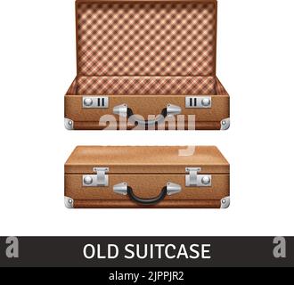 Ancienne valise marron ouverte et fermée conception réaliste vecteur isolé illustration Illustration de Vecteur