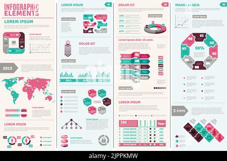 Ensemble de conception graphique avec graphiques et graphiques d'éléments isolés à plat illustration vectorielle Illustration de Vecteur