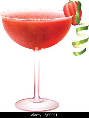 Cocktail réaliste aux fraises daiquiri en verre avec une touche de lime isolée illustration vectorielle sur fond blanc Illustration de Vecteur