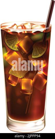 Long Island thé glacé cocktail réaliste en verre avec boisson illustration de vecteur de paille isolée sur fond blanc Illustration de Vecteur