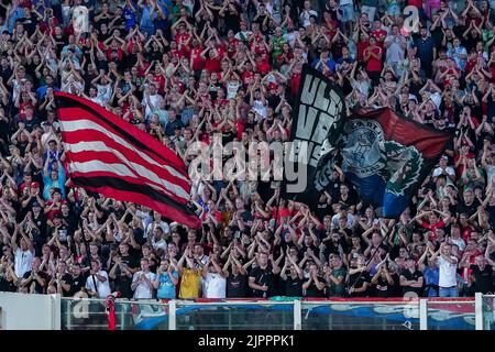 Florence, Italie. 18th août 2022. Les supporters du FC Twente lors du match de finale de la Ligue des conférences de l'UEFA entre l'ACF Fiorentina et le FC Twente au Stadio Artemio Franchi, Florence, Italie, le 18 août 2022. Credit: Giuseppe Maffia/Alay Live News Banque D'Images