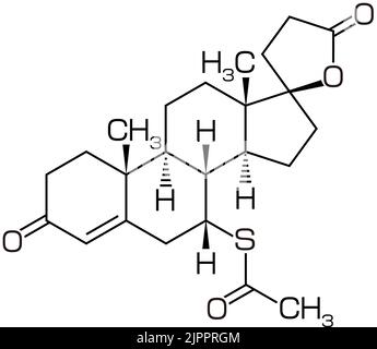 Formule structurale de spironolactone, un médicament thérapeutique utilisé pour traiter l'AGA et l'éclaircie des cheveux chez les femmes Illustration de Vecteur