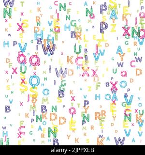 Chute de lettres de langue anglaise. Mots volants de l'alphabet latin, tracés à la main et lumineux. Concept d'étude des langues étrangères. Belle bannière rentrée Illustration de Vecteur
