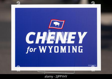 2022 le chantier de campagne du Congrès du Wyoming signe pour la réélection de Liz Cheney à la Chambre des représentants des États-Unis Banque D'Images