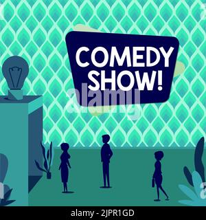 Signe d'écriture main Comedy Show, Conceptual photo drôle programme humoristique amusant moyen de divertissement E collègues grimpant vers le haut de la montagne atteindre Banque D'Images