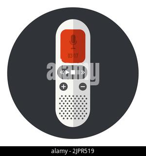 Icône Dictaphone. Icône de l'enregistreur. Équipement de journaliste. Enregistreur vocal. Icône plate dans un cercle isolé sur fond blanc. Icône vecteur Illustration de Vecteur