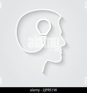 Tête humaine avec ampoule à l'intérieur. Concept créatif de l'innovation, de la puissance de l'esprit, de l'idée inspirante. Réflexion humaine sur la solution du succès. Vecteur Illustration de Vecteur