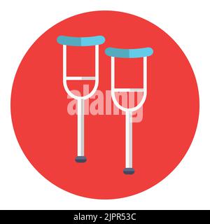 Icône de béquille. Concept du logo Crutches. Icône médicale plate dans un cercle isolé sur fond blanc. Icône vecteur Illustration de Vecteur
