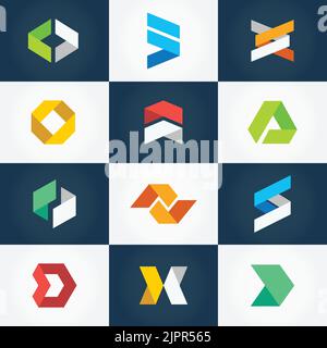 Collection de logos géométriques abstraits. Logo minimaliste en forme d'origami. Éléments graphiques simples pour le logo de votre entreprise. Logo Vector Illustration de Vecteur