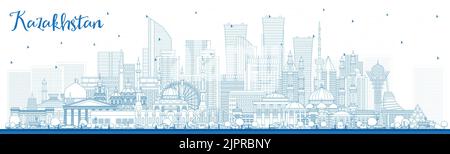 Outline Kazakhstan City Skyline avec Blue Buildings. Illustration vectorielle. Concept avec architecture moderne. Kazakhstan Cityscape avec des monuments. Illustration de Vecteur