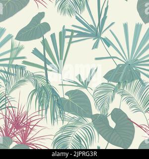 Motif sans couture de plantes tropicales, composition de papier peint vectoriel dessiné à la main Banque D'Images
