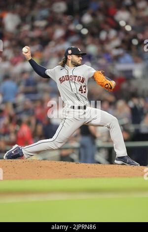 Atlanta, Géorgie. USA; Houston Astros commençant le pichet lance McCullers Jr. (43), dans sa deuxième apparition depuis son retour et blessure, livre un pitc Banque D'Images