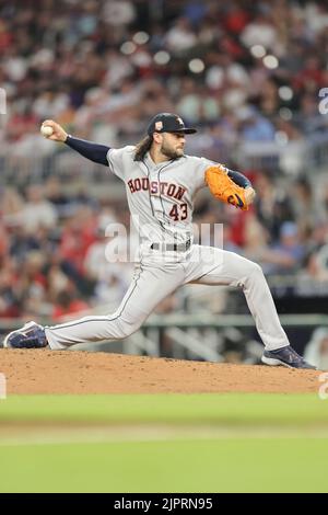 Atlanta, Géorgie. USA; Houston Astros commençant le pichet lance McCullers Jr. (43), dans sa deuxième apparition depuis son retour et blessure, livre un pitc Banque D'Images