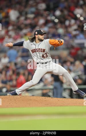 Atlanta, Géorgie. USA; Houston Astros commençant le pichet lance McCullers Jr. (43), dans sa deuxième apparition depuis son retour et blessure, livre un pitc Banque D'Images