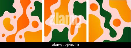 Ensemble d'illustrations vectorielles abstraites avec dégradé brillant dessiné à la main, formes organiques diverses et éléments graphiques. Design contemporain et artistique tendance Illustration de Vecteur