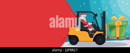 Joyeux noël fond avec le père noël conduite chariot élévateur bannière de Noël avec espace pour le texte Illustration de Vecteur