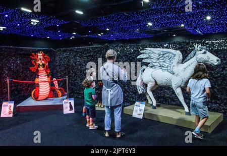 Londres 20 août 2022 une journée de divertissement et d'éducation interactive pour toute la famille. BRICKLIVE dans le Parc un monde de sculptures géantes, à travers une terre de bêtes mythiques, construire vos propres créations dans plusieurs zones à thème, tester vos compétences Ninja sur le cours d'assaut et perfectionner votre artisanat avec des cours Master Builder. Paul Quezada-Neiman/Alamy Live News Banque D'Images