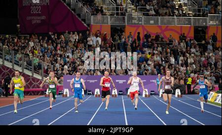 Evan O'Hanlon, Charl du toit, Alexander Thomson, Rhys Jones, Shaun Burrows, Zachary Gingras et Ross Paterson participant à la finale masculine du T37/38 100m Banque D'Images