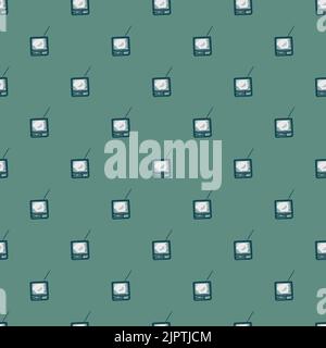 Téléviseur rétro avec antenne gravée sans couture. Téléviseur vintage de style dessiné à la main. Texture d'esquisse pour tissu, papier peint, textile, imprimé, titre, Illustration de Vecteur