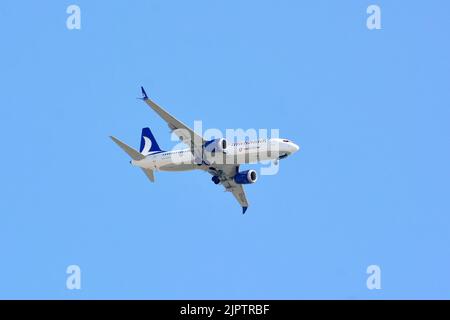 AnadoluJet (est une marque de Turkish Airlines opérant en tant que compagnie aérienne régionale), Boeing 737-800 MAX Airlane, Budapest, Hongrie, Magyarország, Europe Banque D'Images