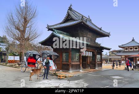 Jinrikisha, pousse-pousse japonais sur l'île de Miyajima, Itsukushima, ville de Hatsukaichi, préfecture d'Hiroshima, Japon. Banque D'Images